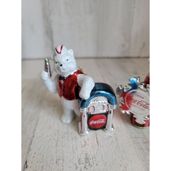 Vintage Coca-Cola ceramic polar bear bottle snowflake ornament Xmas set - Picture 2 of 7